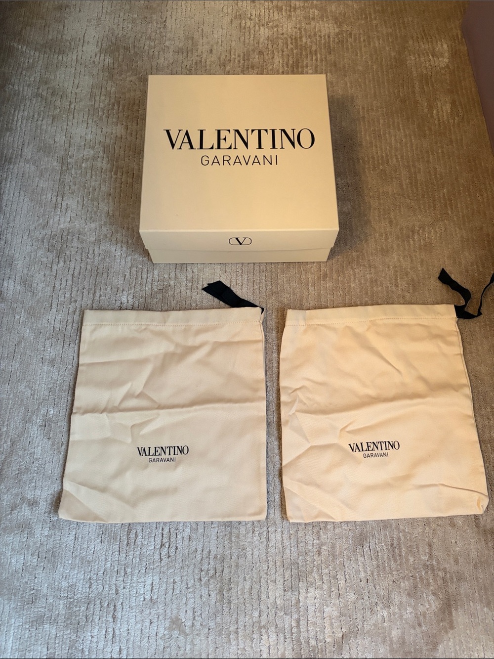 Valentino Beige Fabric Dust Bag Set with Branded Box